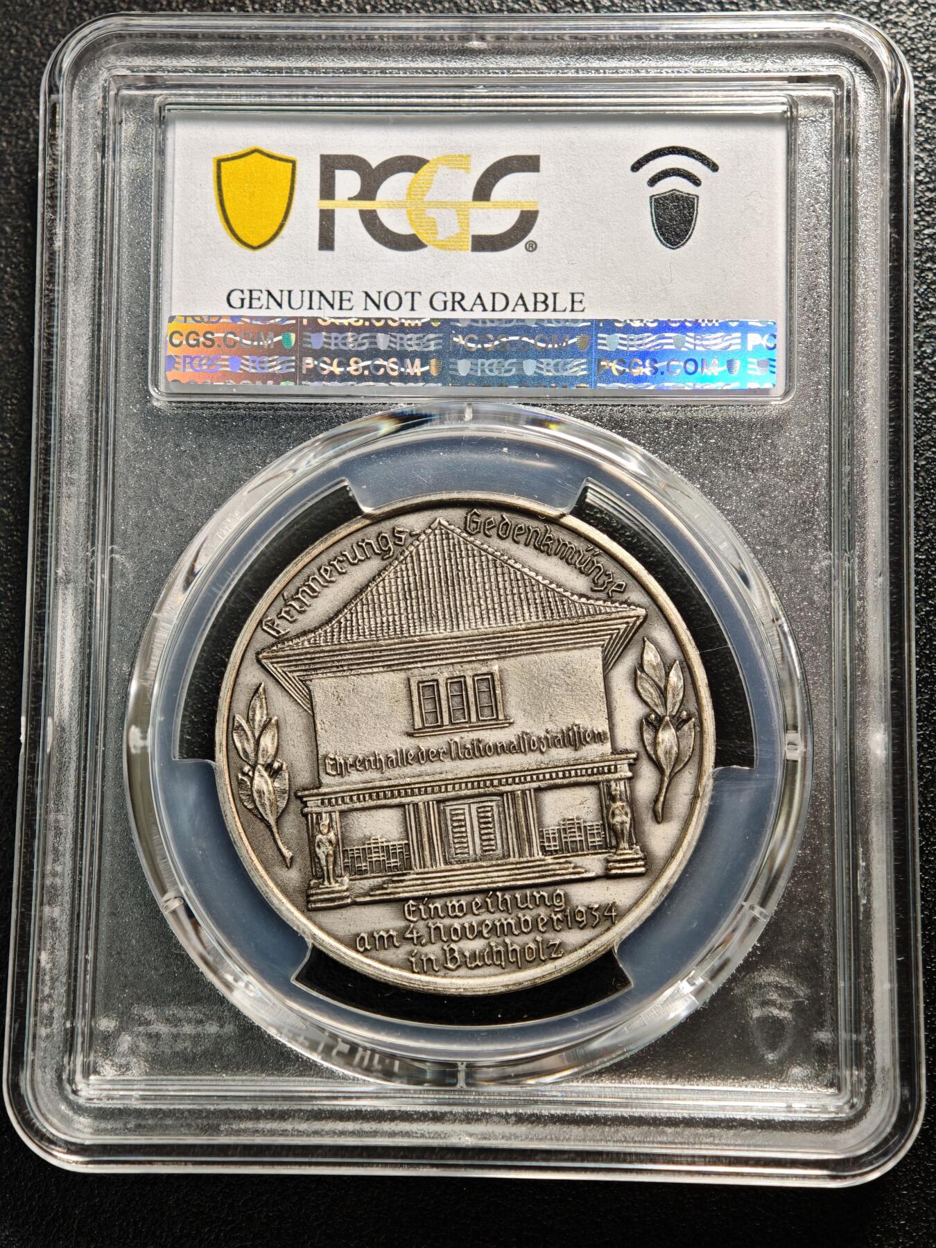 【德藏】世界币章拍卖第165期（拍品征集中~欢迎藏友联系） 1934年 德国民族社会主义工人党布霍尔茨国家社会主义者纪念馆落成镀银纪念铜章 PCGS UNC（原图请查询PCGS评级官网）
