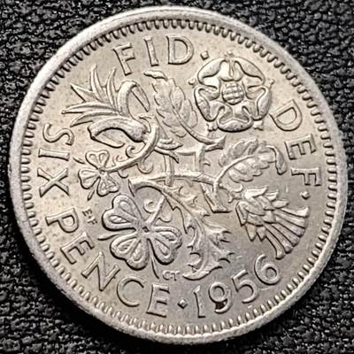 泉币菌-第189场- 情人节快乐 精品福利场 拍品较多 请提前出价（年后发货） - 原光美品 1956年 英国6便士硬币 爱情幸运币 19.3mm 