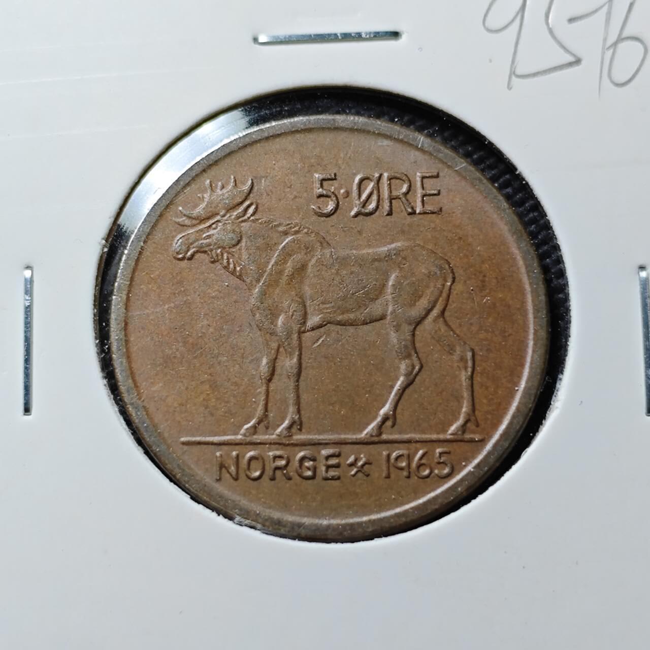 KK钱币收藏小铺  第395期  2月预留时间 周末发货 1965挪威5欧尔 铜币