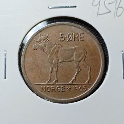 KK钱币收藏小铺  第395期  2月预留时间 周末发货 - 1965挪威5欧尔 铜币