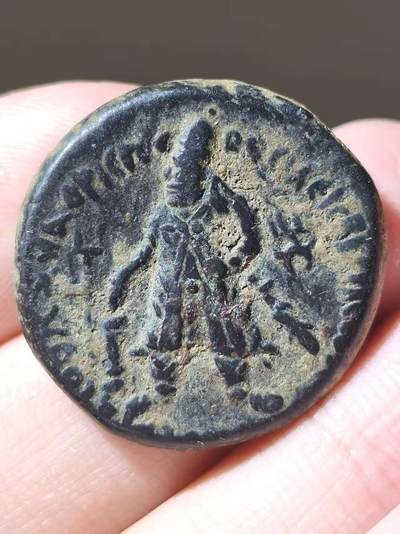 星盘世界钱币二月二十一日初五 世界古典币春节精品大拍 祝各位藏友马年大吉-新年新气象！ - 贵霜帝国 阎膏珍 约公元100-127/8年  青铜四德拉克马，贝格拉姆铸币厂出品