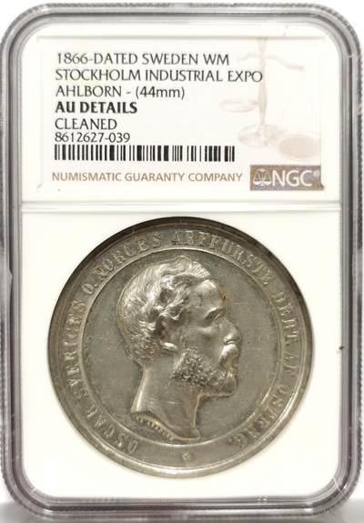 博洋堂蛇年收官专场暨第161期（全场包邮） - NGC AU 瑞典1866年斯德哥尔摩工业博览会白金属纪念章，44mm，加厚盒