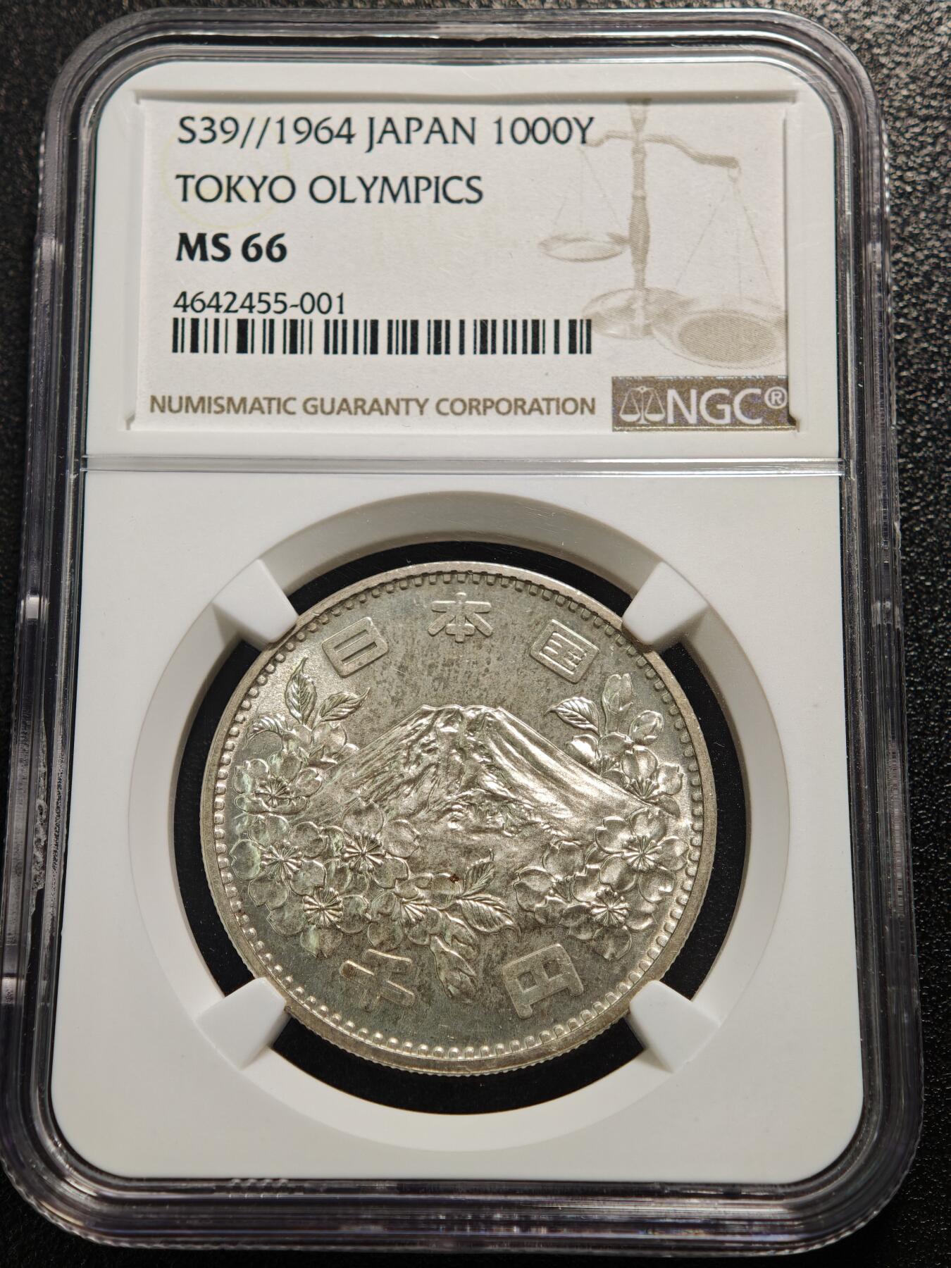 【德藏】世界币章拍卖第165期（拍品征集中~欢迎藏友联系） 1964年 日本东京奥运会樱花富士山1000円纪念银币 NGC MS66