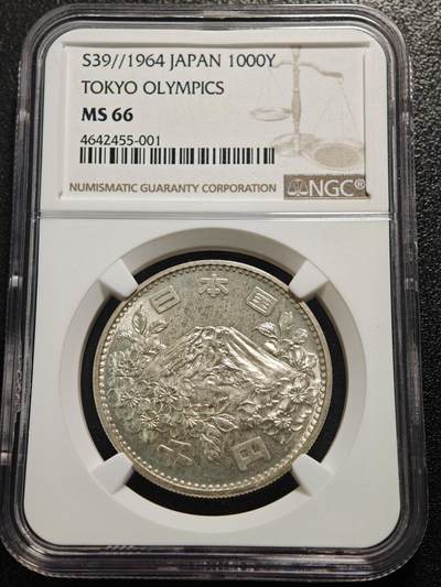 【德藏】世界币章拍卖第165期（拍品征集中~欢迎藏友联系） - 1964年 日本东京奥运会樱花富士山1000円纪念银币 NGC MS66
