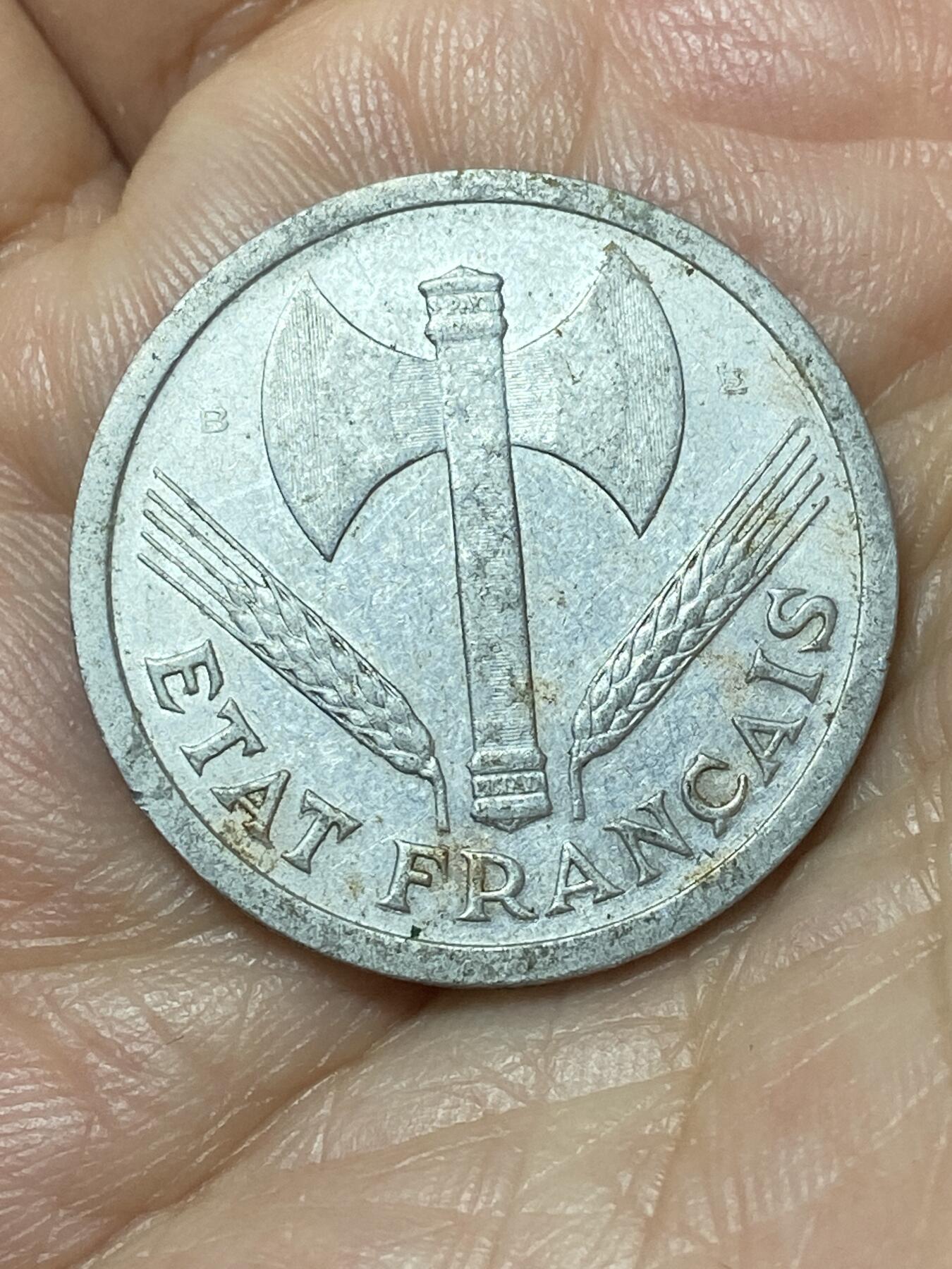 2026年第二十二场(总第一百九十一场）外国好品散币场(免佣金) 少见–法国1943年2法郎(维希傀儡政府时期，B标，博蒙莱罗热造)