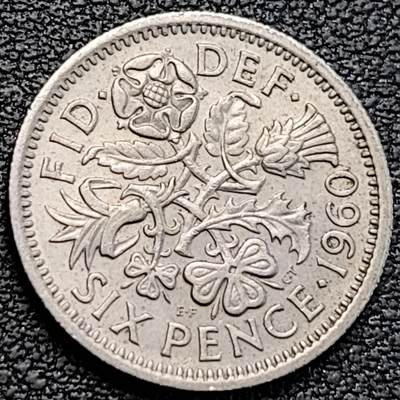 泉币菌-第189场- 情人节快乐 精品福利场 拍品较多 请提前出价（年后发货） - 原光美品 1960年 英国6便士硬币 爱情幸运币 19.3mm