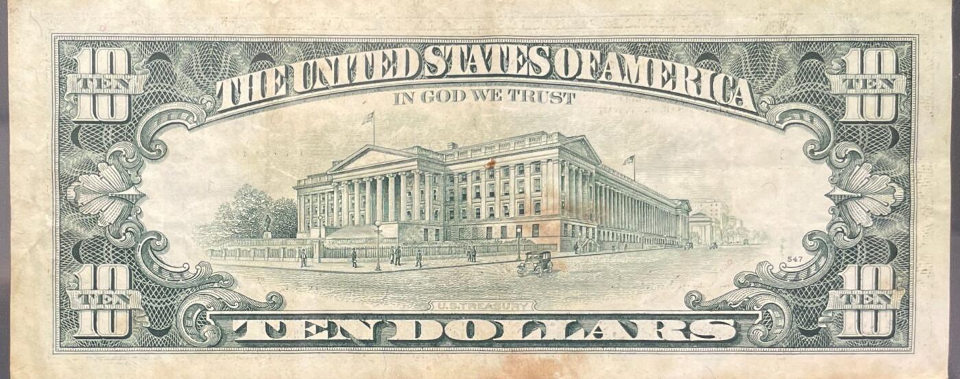 回流0207 1990年版美国10美元联邦储备券（纽约联储银行发行）亚历山大·汉密尔顿/财政部大楼