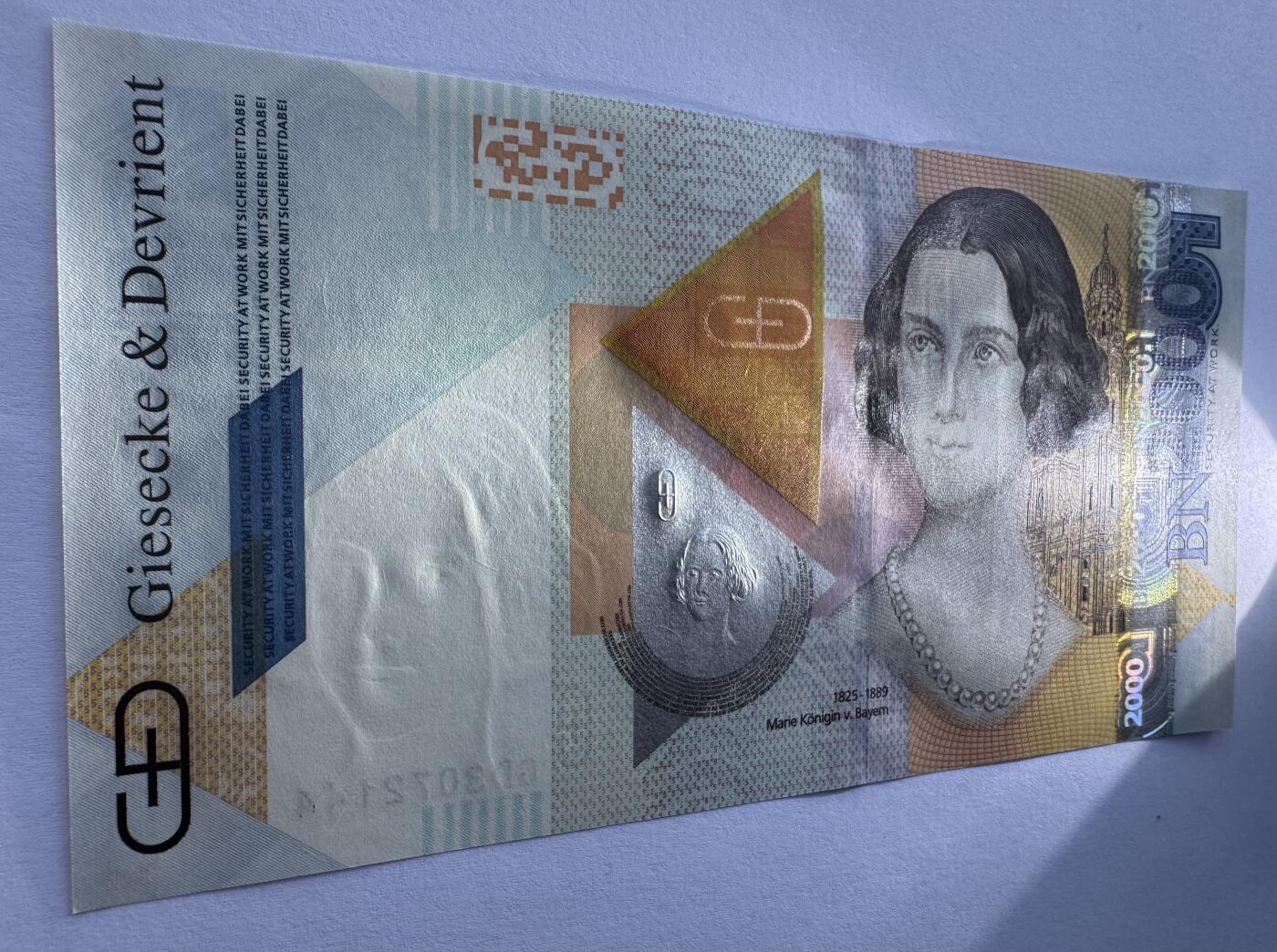 2026第3场（总第230期）：精品测试钞、外钞综合场 捷德G&D“玛丽·普鲁士公主”多重防伪测试钞UNC