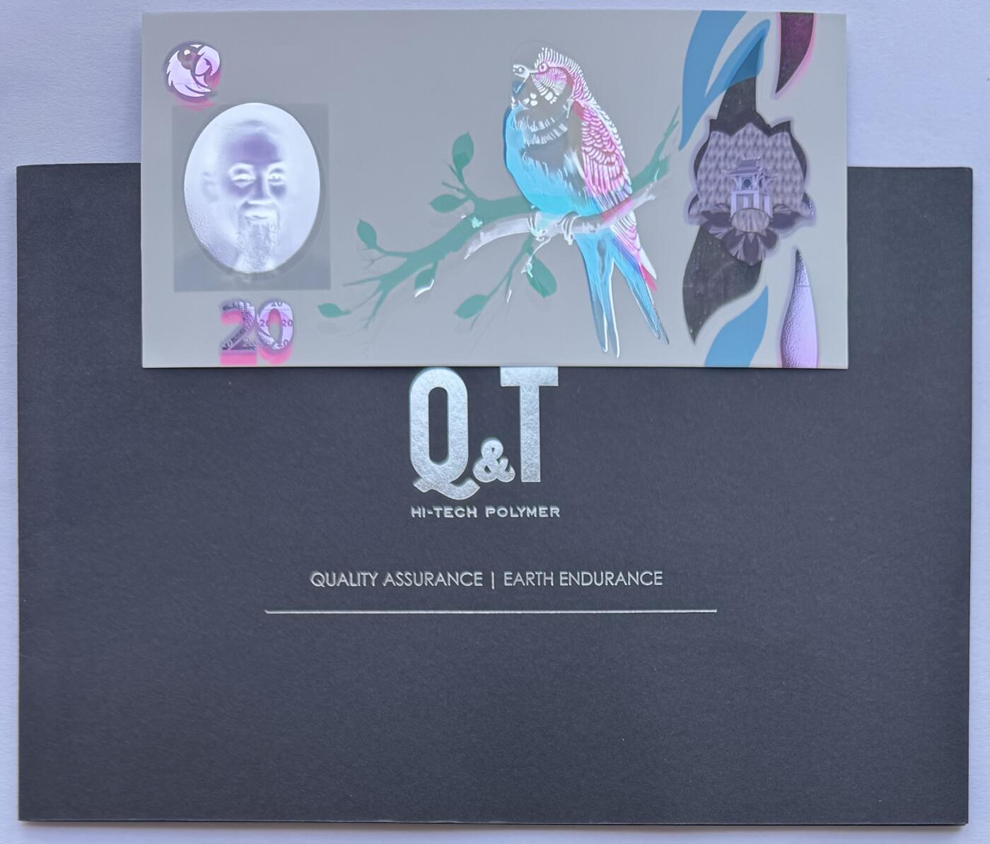 2026第3场（总第230期）：精品测试钞、外钞综合场 越南Q&T 最新PolySecure®Shield内置安全特征20面值塑料基材测试钞册装UNC（胡志明、猫头鹰、树枝）