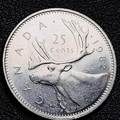 泉币菌-第189场- 情人节快乐 精品福利场 拍品较多 请提前出价（年后发货） - 高币值 加拿大1982年1/4加拿大元 伊丽莎白二世 驯鹿 24mm 