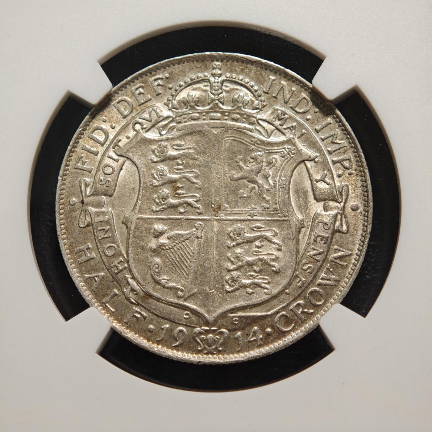 【德藏】世界币章拍卖第165期（拍品征集中~欢迎藏友联系） 1914年 英国乔治五世1/2克朗 NGC AU58