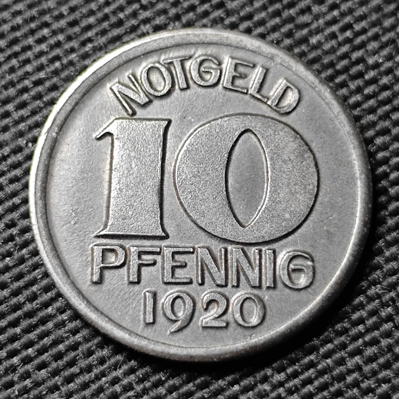 KK钱币收藏小铺  第397期 百期特怕（四拍之一） 2月预留时间 周末发货 1920 德紧哈雷市10芬尼 铁币