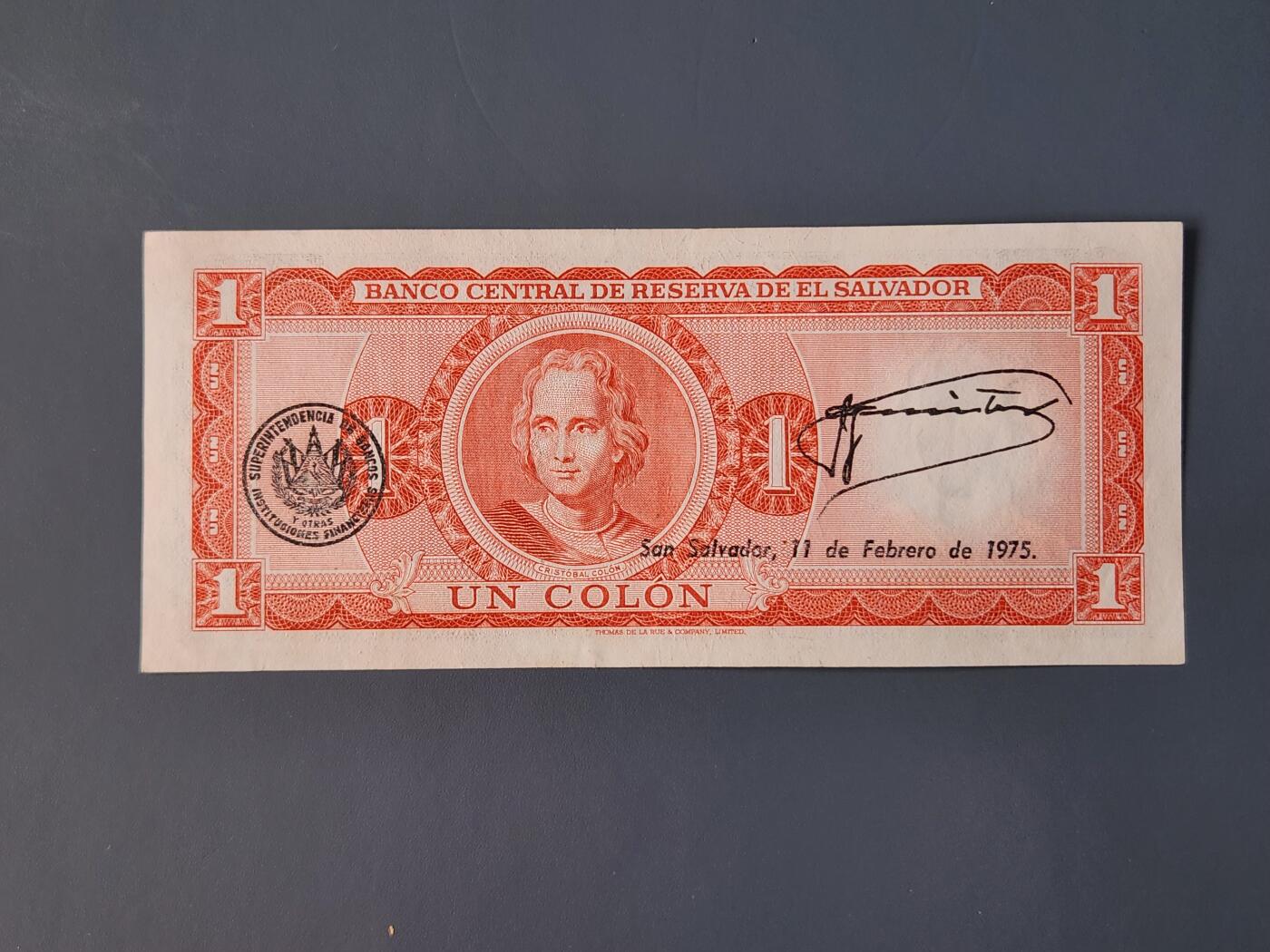 2月11号晚上8点 外国纸币自动截拍第24场 萨尔瓦多1972年1科朗纸币 全新UNC 尾号786