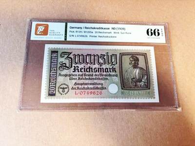 【Blue Auction】世界纸币精拍第786期——18级TOP拍卖/信誉/品质/专业/高效💫(年前收官场） - 德国 1939年20马克 TQG66EPQ 