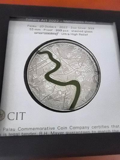 长老汇蛇年精选第一百场拍卖 - 2022帕劳罗马蒂凡尼20元镶嵌3盎司精制银币，盒证全，999枚