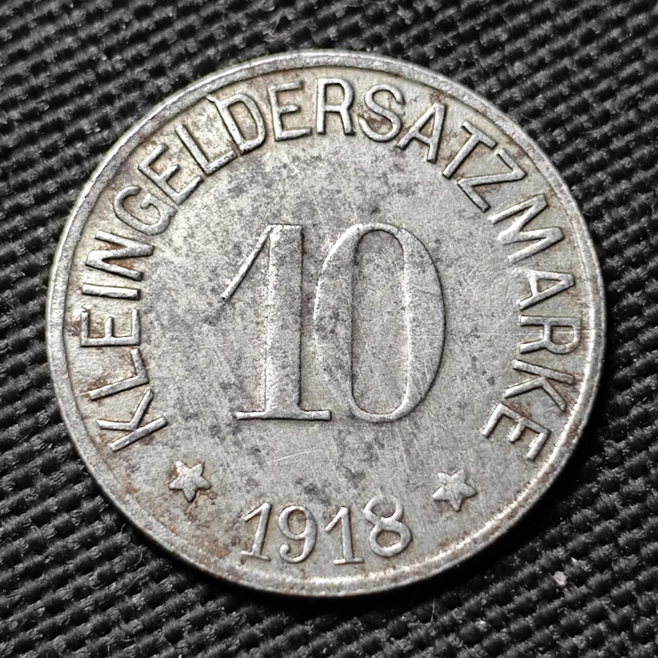 KK钱币收藏小铺  第397期 百期特怕（四拍之一） 2月预留时间 周末发货 1918 德紧霍夫市 10芬尼铁币 