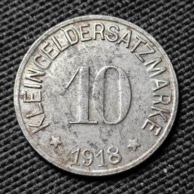 KK钱币收藏小铺  第397期 百期特怕（四拍之一） 2月预留时间 周末发货 - 1918 德紧霍夫市 10芬尼铁币 