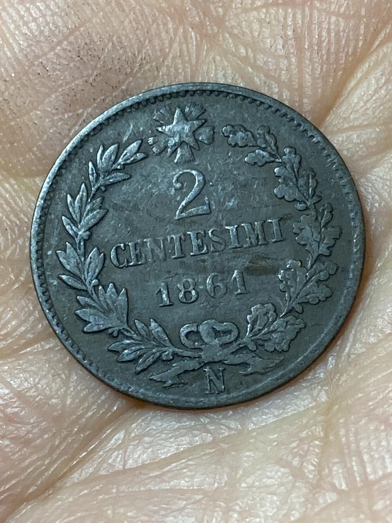 2026年第二十三场(总第一百九十二场）外国好品散币场(年后发货) 少见厂标–意大利王国1861年2分(维托里奥·埃马努埃莱三世，N标那不勒斯造，首发年仅发行2年)