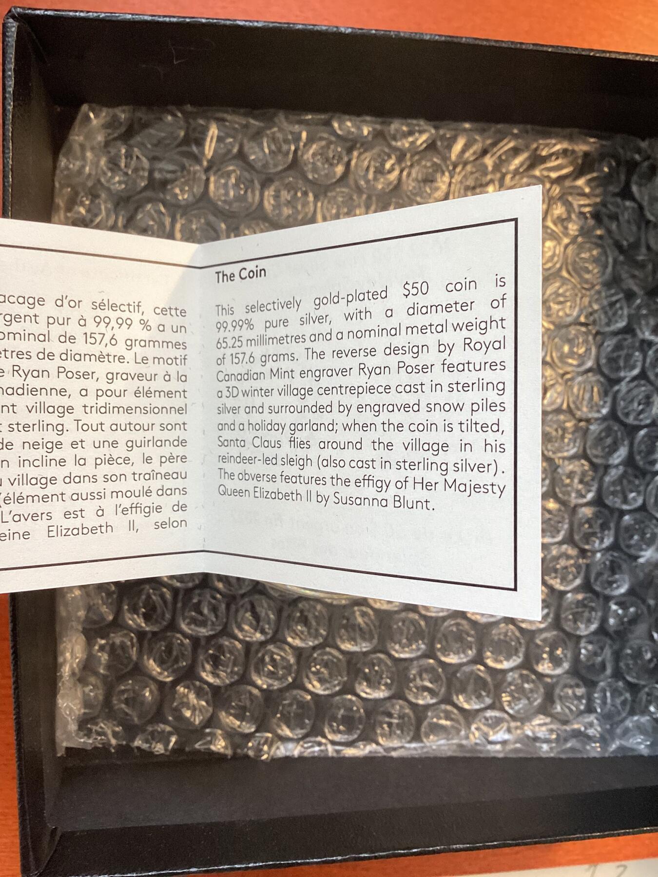 长老汇蛇年精选第一百场拍卖 2022加拿大圣诞马车可旋转5盎司镀金精制银币，157.6克，9999银，3D打印技术，1000枚