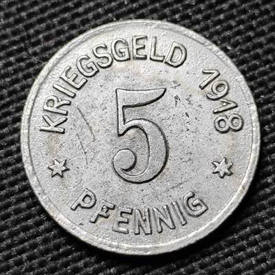 KK钱币收藏小铺  第397期 百期特怕（四拍之一） 2月预留时间 周末发货 - 1918 德紧西里西亚地区劳班市 5芬尼铁币 