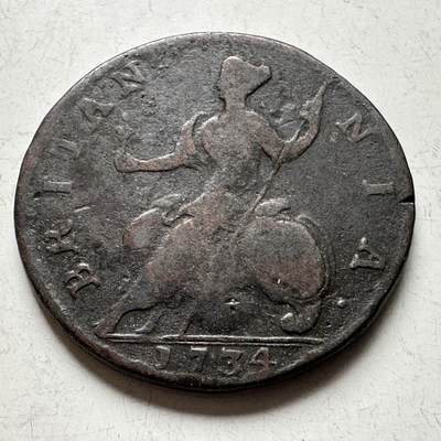 🌹外币初藏🌹🐯2026年第19场 快递已停，正月十五后再发 - 英国1734年乔治二世1/2便士铜币 