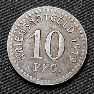 KK钱币收藏小铺  第397期 百期特怕（四拍之一） 2月预留时间 周末发货 - 1919 德紧霍斯特市 10芬尼铁币 