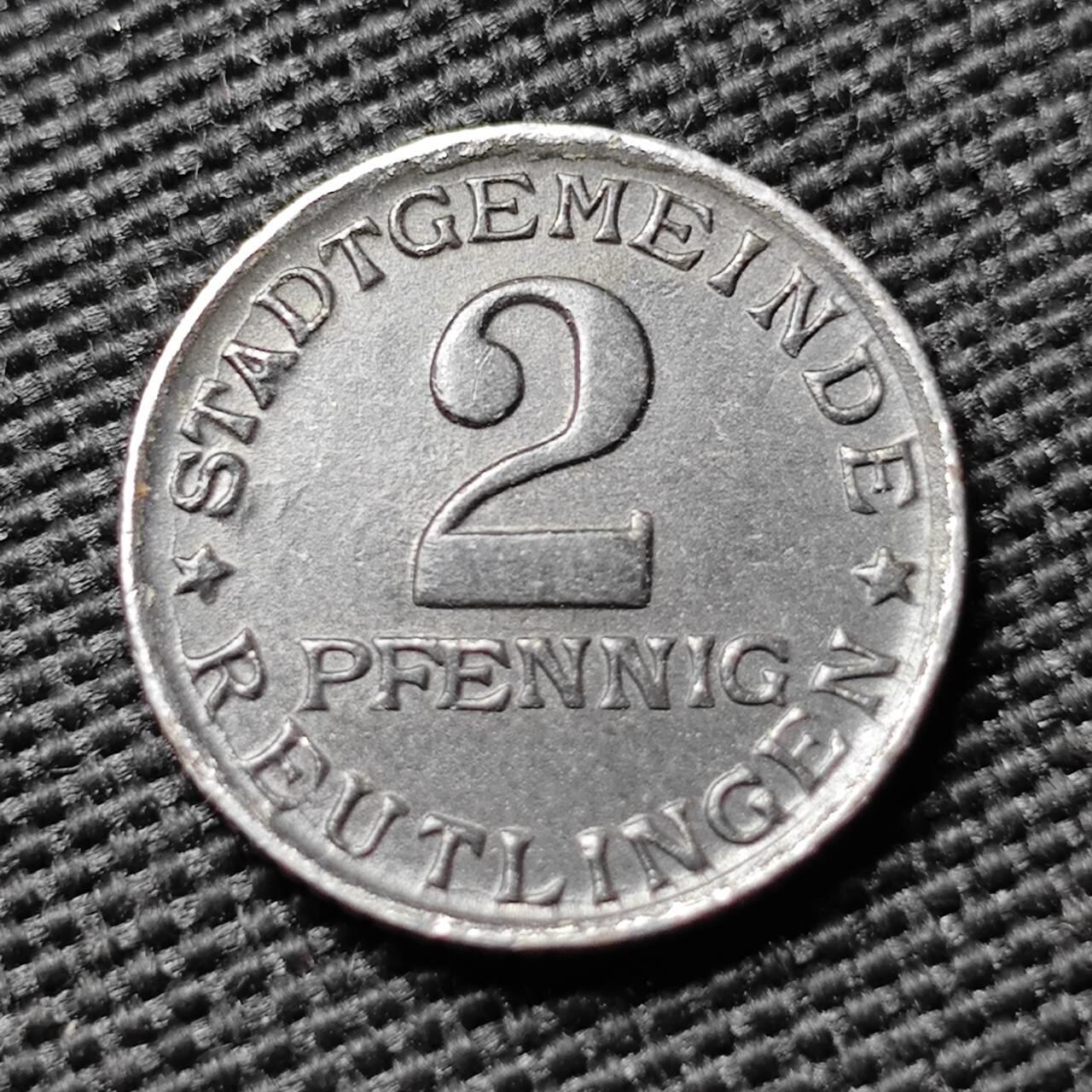 KK钱币收藏小铺  第397期 百期特怕（四拍之一） 2月预留时间 周末发货 1920 德紧 罗伊特林根市2芬尼 铁币