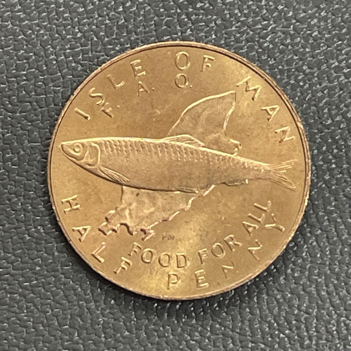 回流0301 英属马恩岛1981年半便士FAO纪念币 鲱鱼和马恩岛地图