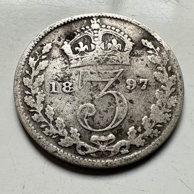 🌹外币初藏🌹🐯2026年第19场 快递已停，正月十五后再发 - 英国1897年三便士银币 92.5%高银