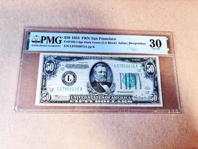 【Blue Auction】世界纸币精拍第786期——18级TOP拍卖/信誉/品质/专业/高效💫(年前收官场） -   美国 1934年50美金 旧金山版 PMG30