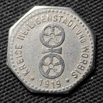 KK钱币收藏小铺  第397期 百期特怕（四拍之一） 2月预留时间 周末发货 - 1919 德紧海利根施塔特和沃尔比斯地区 5芬尼铁币 