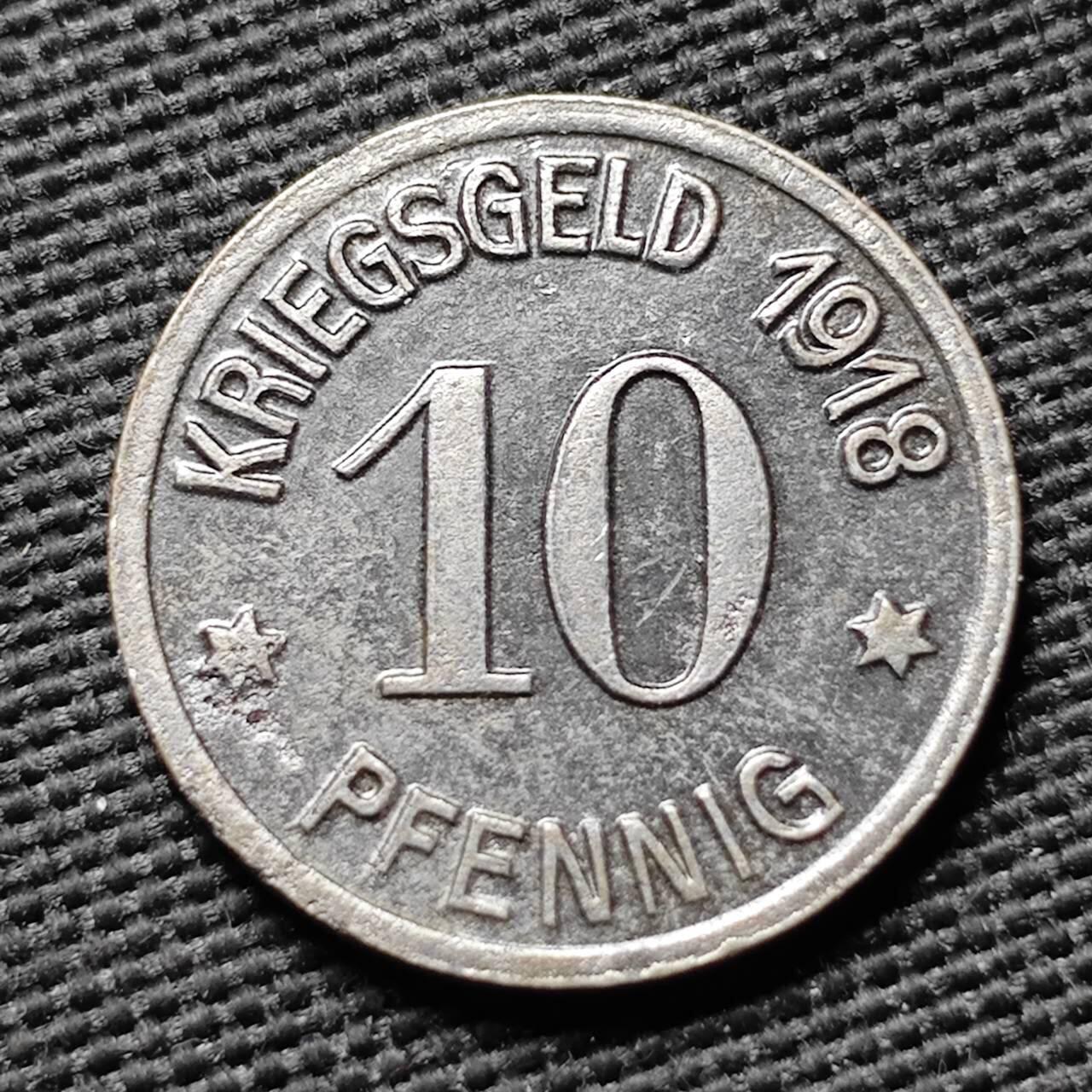 KK钱币收藏小铺  第397期 百期特怕（四拍之一） 2月预留时间 周末发货 1918 德紧拉蒂博尔市 10芬尼铁币