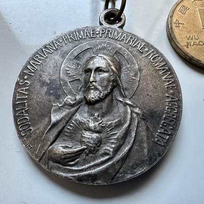 🌹外币初藏🌹🐯2026年第19场 快递已停，正月十五后再发 -  梵蒂冈制式高浮雕耶稣圣心圣母双面古董圣牌 32.3毫米