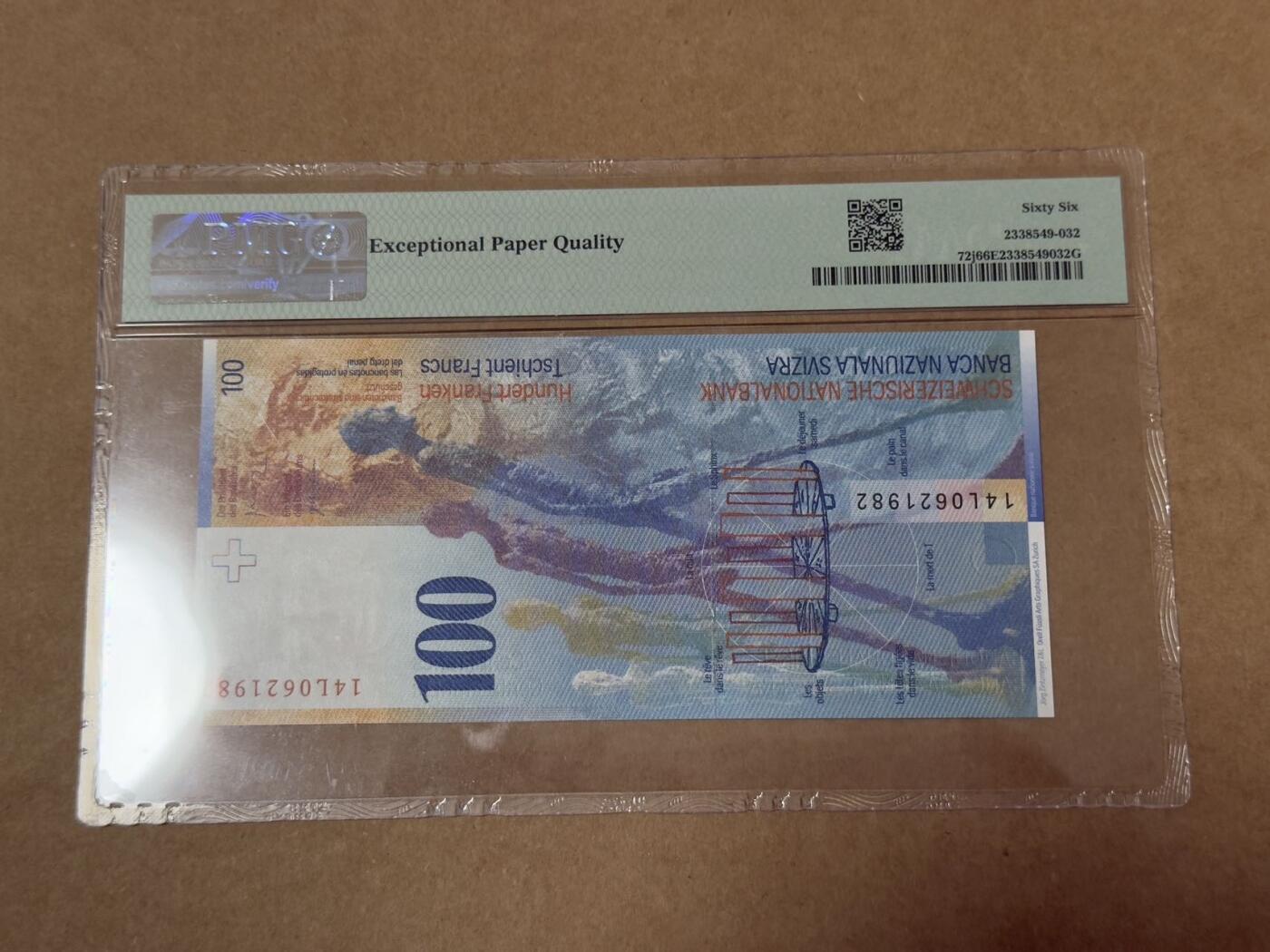 【礼羽收藏】🌏世界钱币拍卖第124期 14版瑞士法郎人像版100法郎无4.7PMG66分