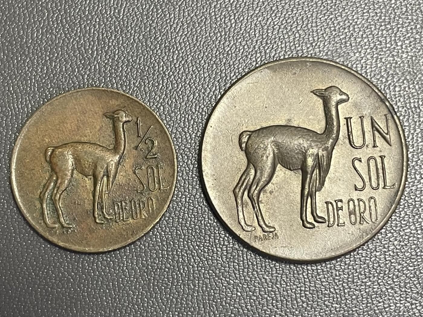 回流0301 流通好品 秘鲁1967年1/2索尔、1970年1索尔铜币 羊驼🦙