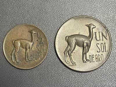 回流0301 - 流通好品 秘鲁1967年1/2索尔、1970年1索尔铜币 羊驼🦙