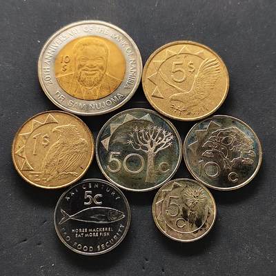 【全场包邮】纯粹捡漏拍502场 - 纳米比亚1990-2010年7枚套币-含5分FAO+10元央行成立20周年纪念币