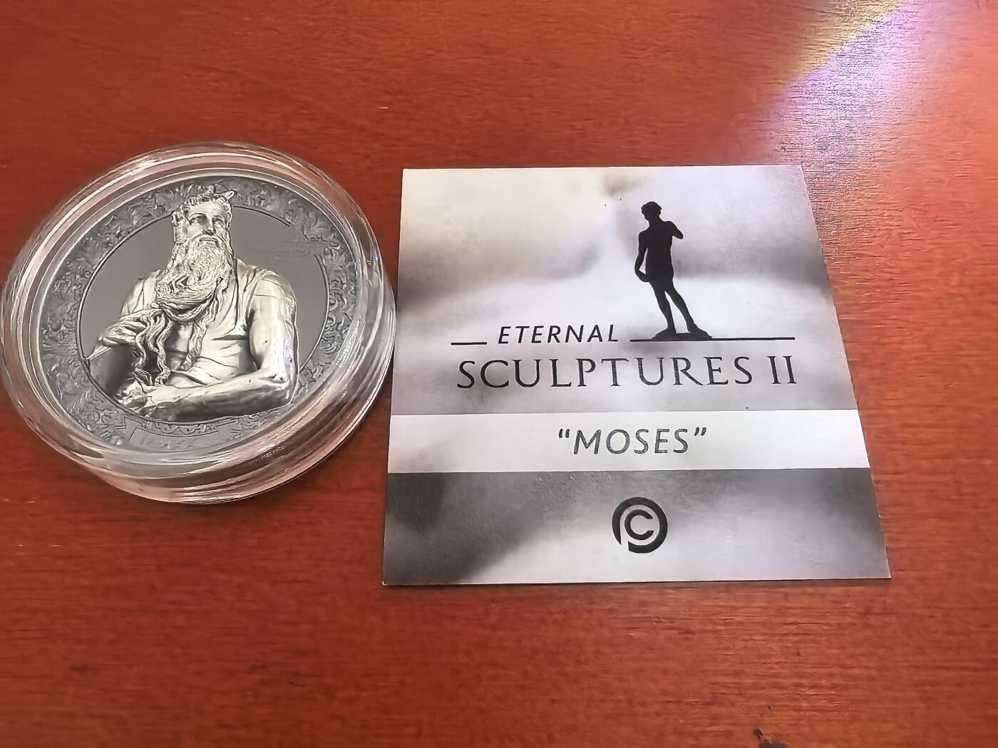 长老汇蛇年精选第一百场拍卖 2022帕劳永恒的雕塑之摩西（米开朗基罗作品）20元超高浮雕彩色精制银币，3盎司999银，盒证全，499枚