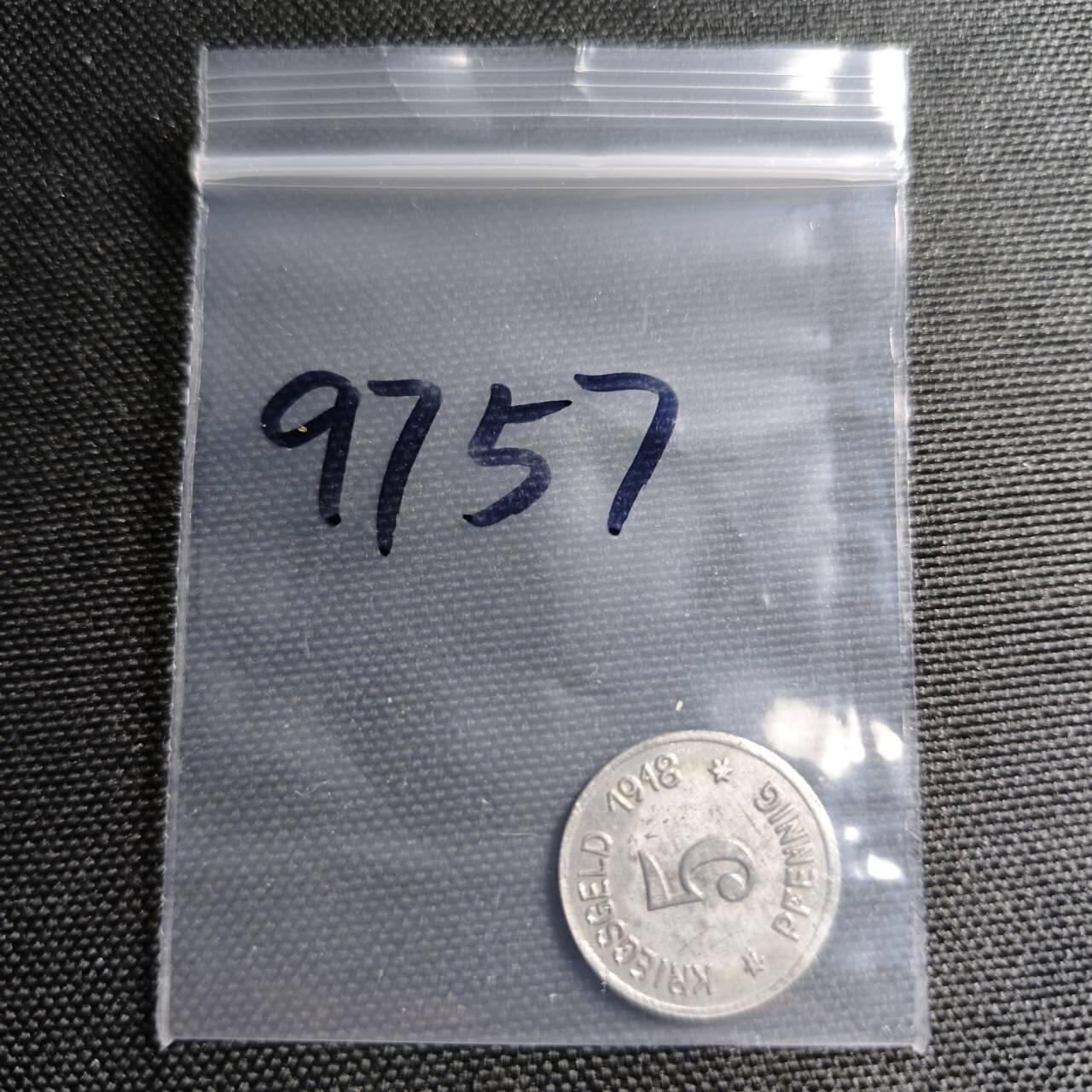 KK钱币收藏小铺  第397期 百期特怕（四拍之一） 2月预留时间 周末发货 1918 德紧西里西亚地区劳班市 5芬尼铁币 