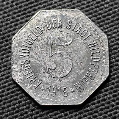 KK钱币收藏小铺  第397期 百期特怕（四拍之一） 2月预留时间 周末发货 - 1918 德紧希尔德斯海姆市 5芬尼铁币 
