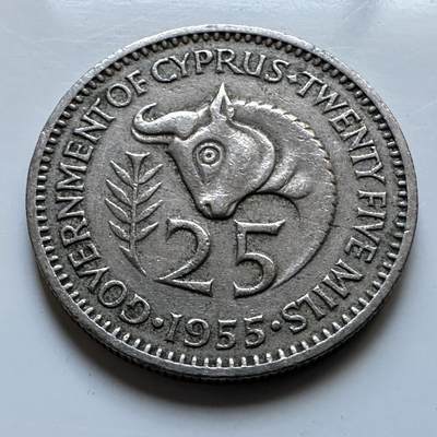 🌹外币初藏🌹🐯2026年第19场 快递已停，正月十五后再发 - 英属塞浦路斯1955年25米尔