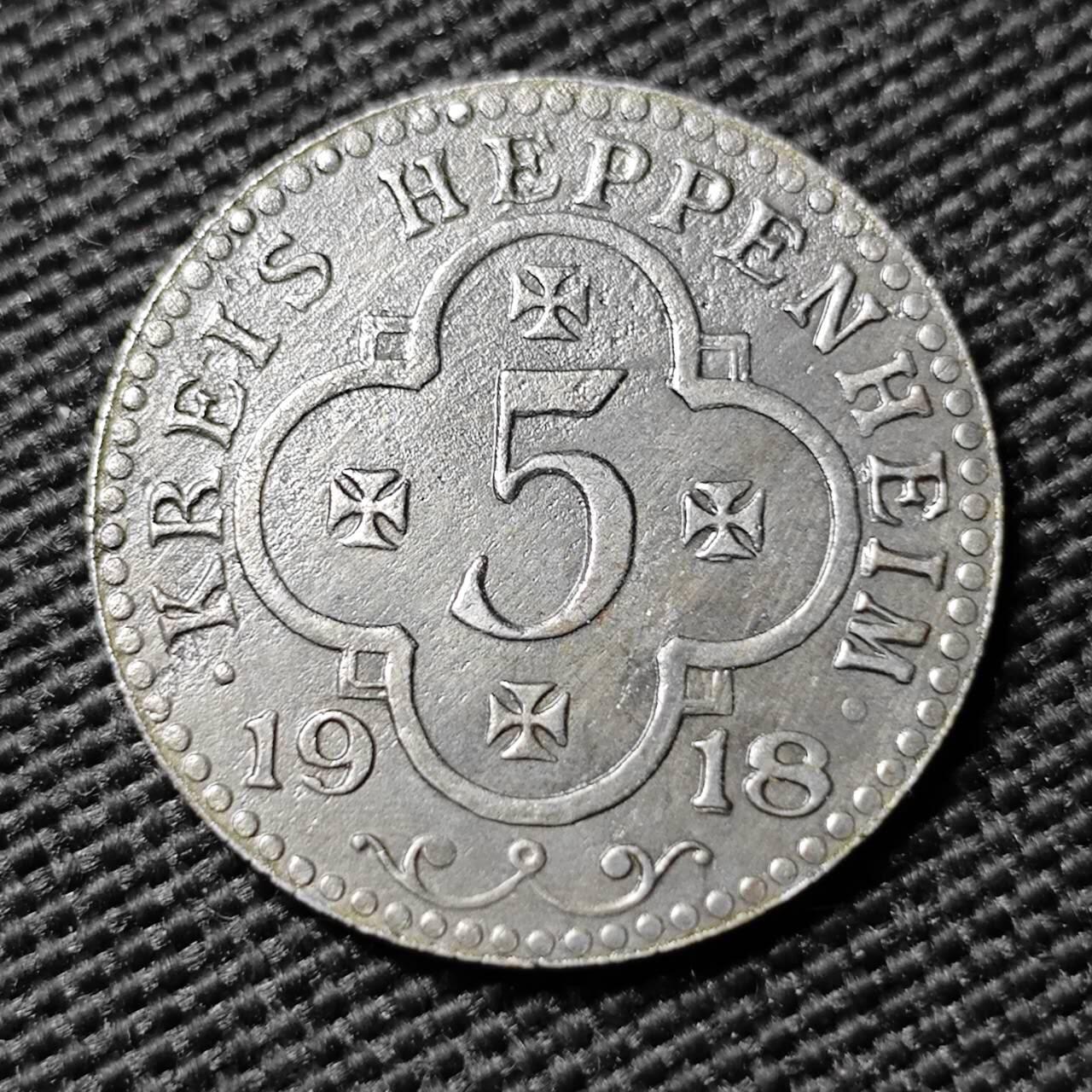 KK钱币收藏小铺  第397期 百期特怕（四拍之一） 2月预留时间 周末发货 1918 德紧黑彭海姆 5芬尼铁币 