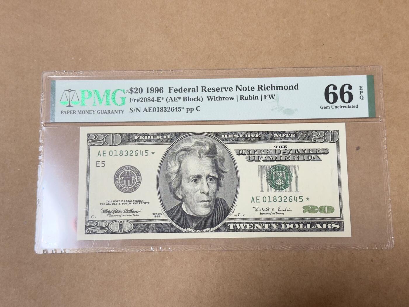 【礼羽收藏】🌏世界钱币拍卖第124期 96年首发20美元补号乱蛇号PMG66分