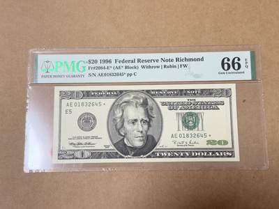 【礼羽收藏】🌏世界钱币拍卖第124期 - 96年首发20美元补号乱蛇号PMG66分