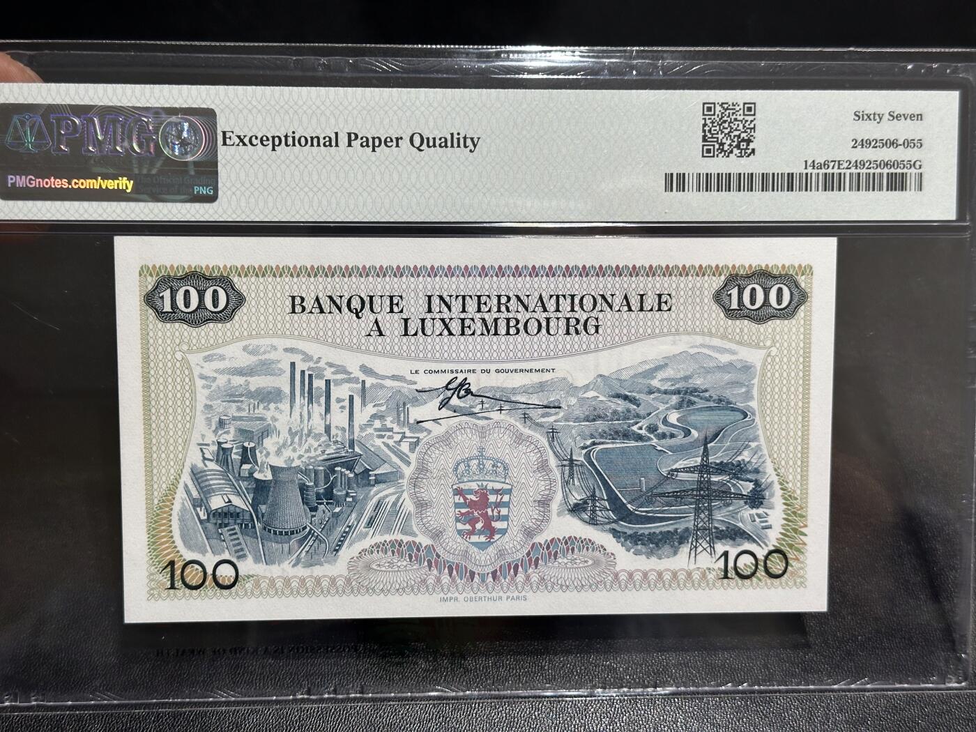 《外钞收藏家》第六百一十期（新年假期场/年后快递恢复正常再发货）（长期征集拍品、欢迎藏友们联系合作） 1968年卢森堡100法郎 PMG67