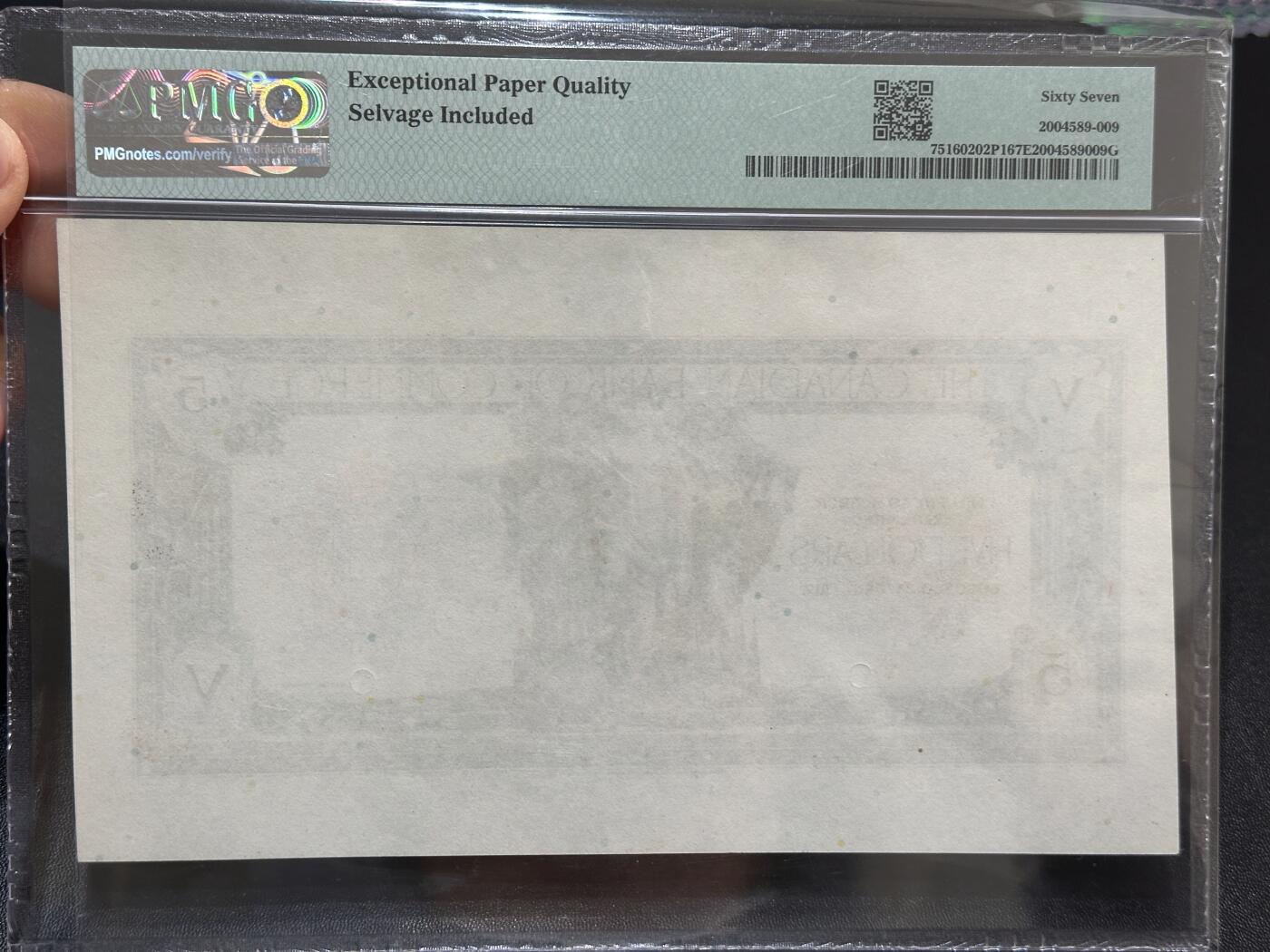 《外钞收藏家》第六百一十期（新年假期场/年后快递恢复正常再发货）（长期征集拍品、欢迎藏友们联系合作） 1917年加拿大5加元 印样 PMG67 精美稀少