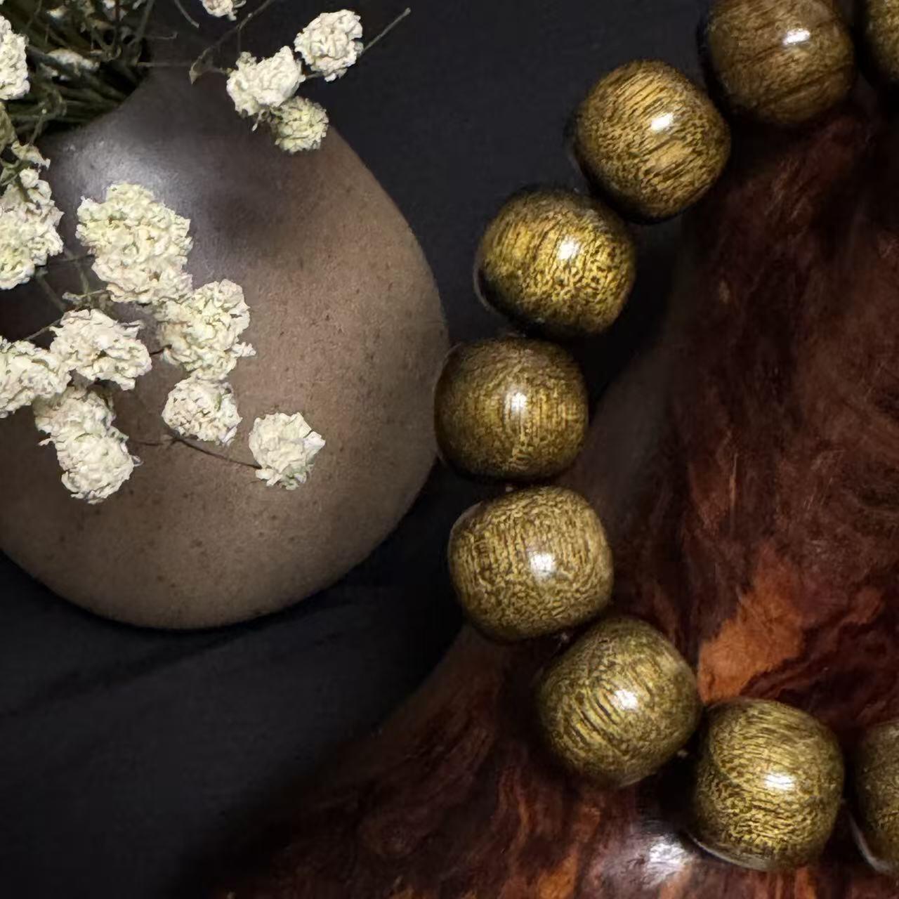 零元拍：金丝楠祖母绿老型珠手串，15.7/15MM 金丝满满，满手留香