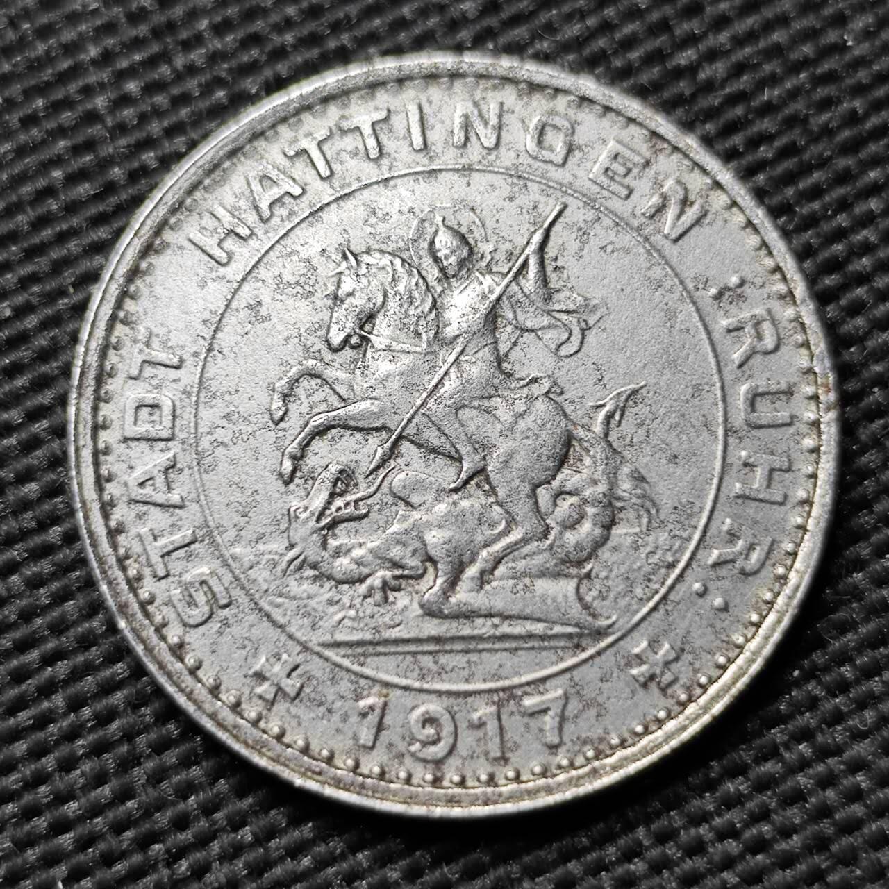 KK钱币收藏小铺  第397期 百期特怕（四拍之一） 2月预留时间 周末发货 1917 德紧哈廷根市 50芬尼铁币 