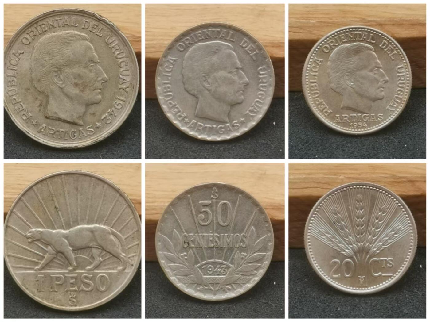 乌拉圭1942-1954年银币三枚