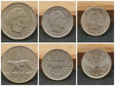 乌拉圭1942-1954年银币三枚 - 乌拉圭1942-1954年银币三枚